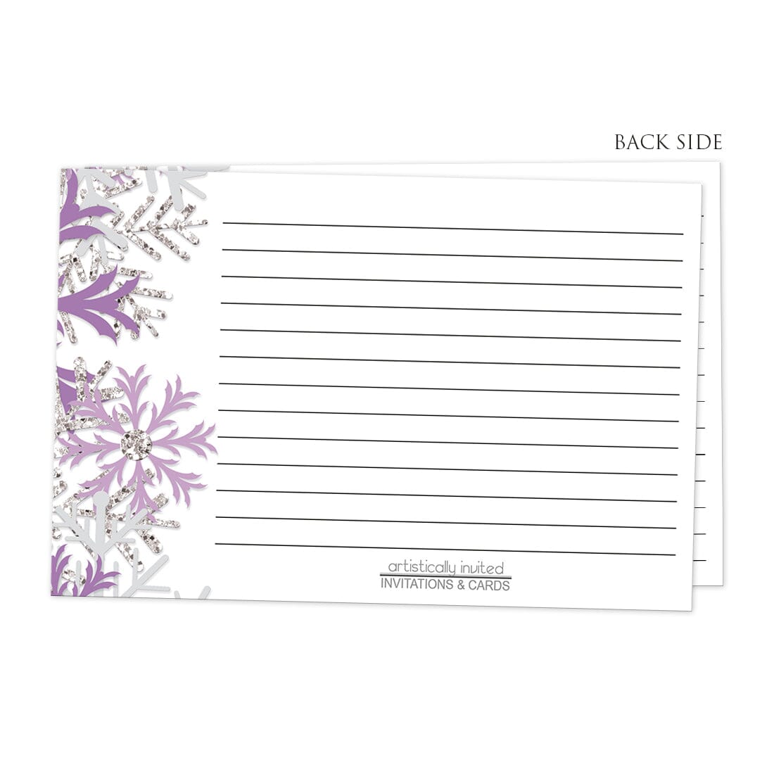 Back side of the Winter Purple Silver Snowflake Recipe Cards