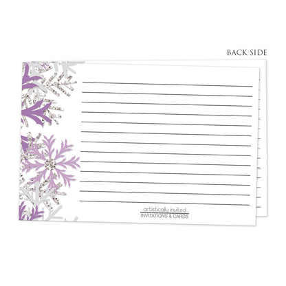 Back side of the Winter Purple Silver Snowflake Recipe Cards