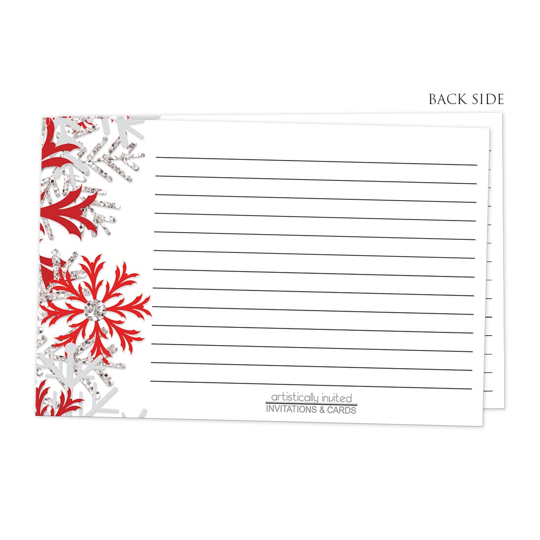 Back side of the Winter Red Silver Snowflake Recipe Cards