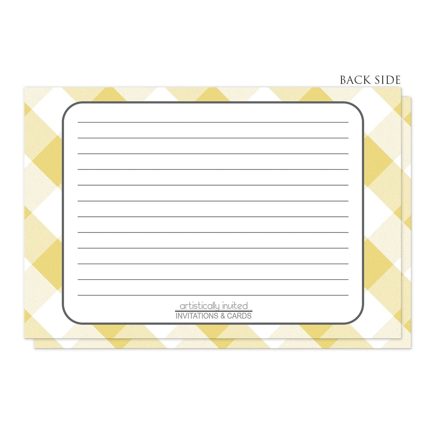 Yellow Gingham Recipe Cards (back side) at Artistically Invited.