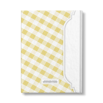 Personalized Yellow Gingham Journal at Artistically Invited. Back side of the book.