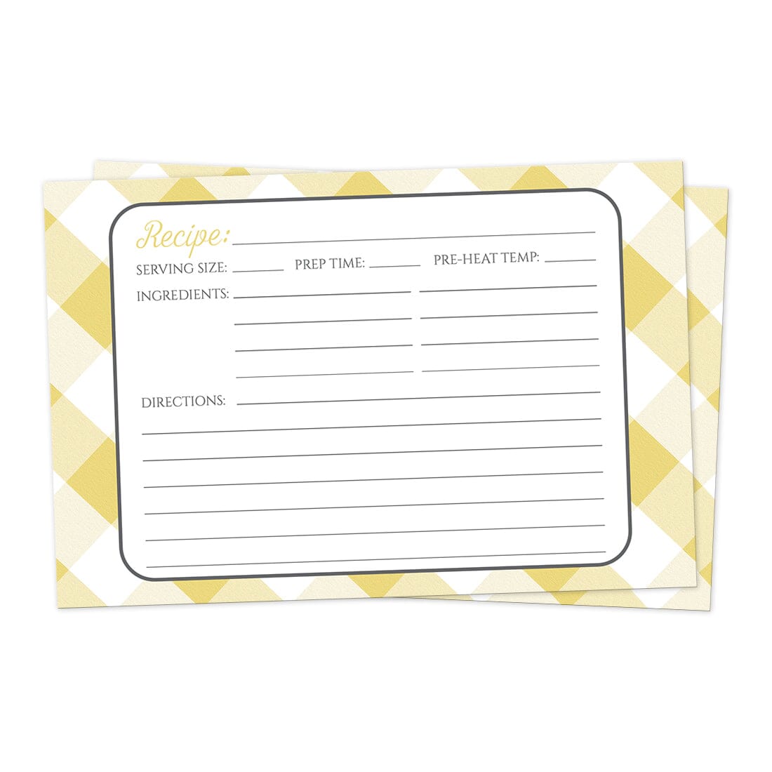 Front side of the Yellow Gingham Recipe Cards