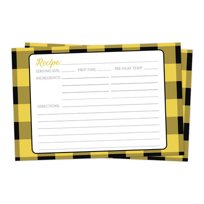 Front side of the Yellow and Black Buffalo Plaid Recipe Cards