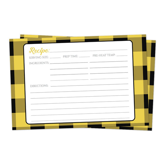 Front side of the Yellow and Black Buffalo Plaid Recipe Cards