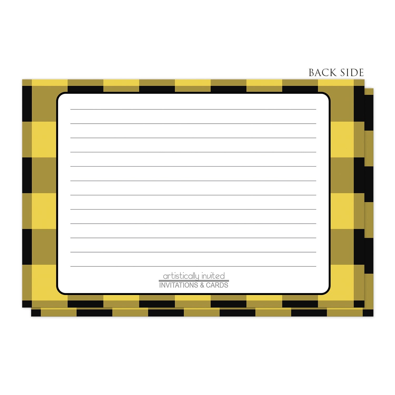 Yellow and Black Buffalo Plaid Recipe Cards (back side) at Artistically Invited.