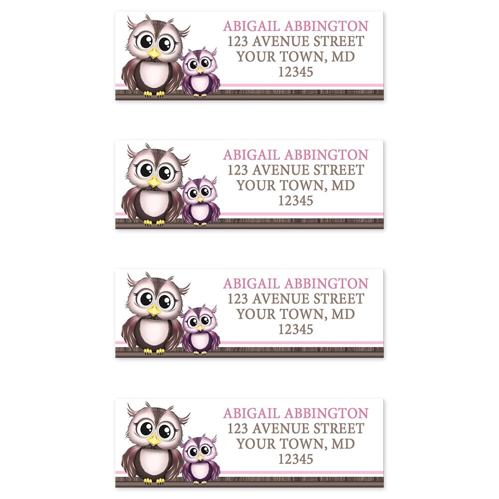 Adorable Pink Owl and Purple Baby Owl Address Labels (4 to a sheet) at Artistically Invited.