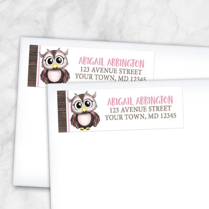 Adorable Pink and Brown Owl Address Labels at Artistically Invited