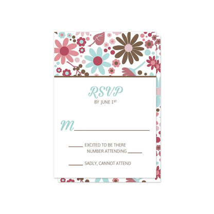 Berry Blue Summer Flowers RSVP Cards (front) at Artistically Invited. 