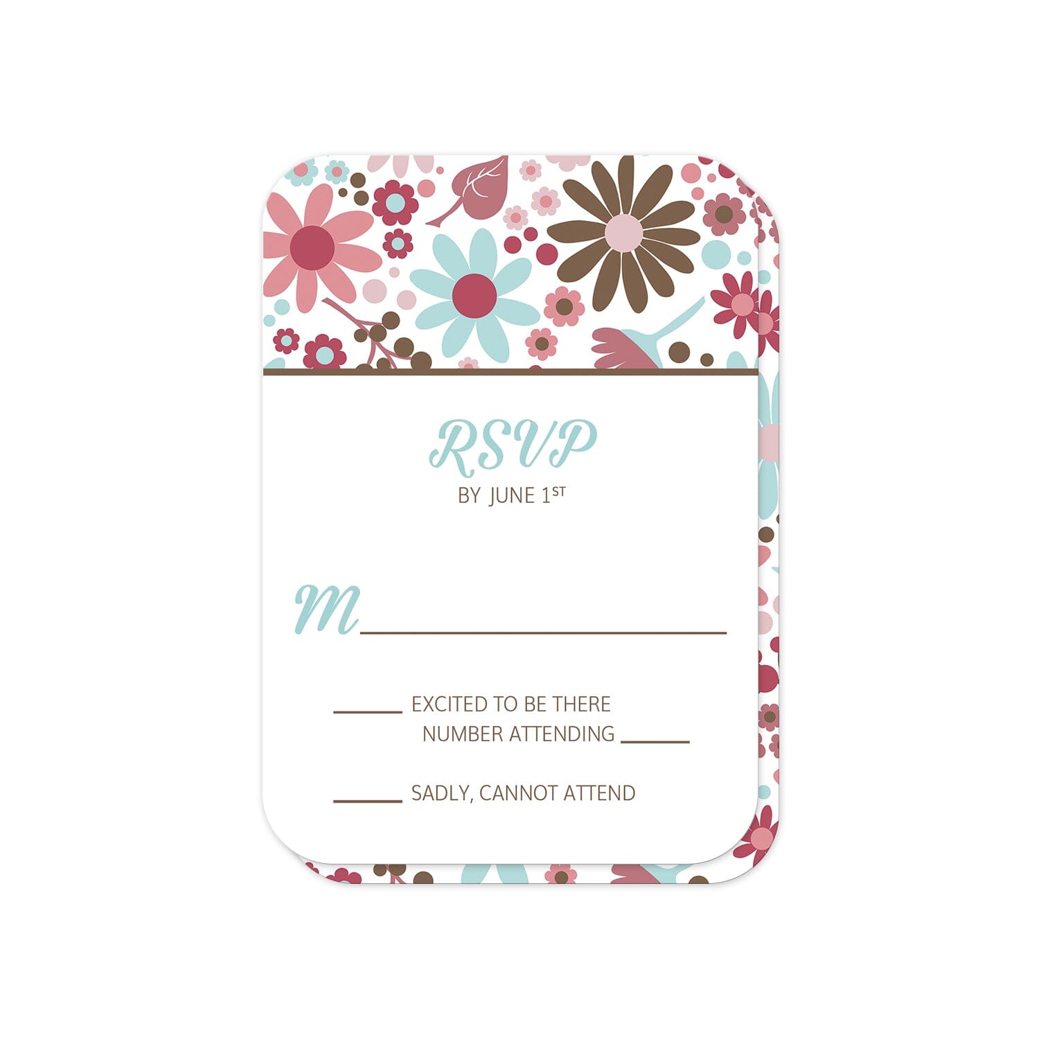 Berry Blue Summer Flowers RSVP Cards (front with rounded corners) at Artistically Invited. 