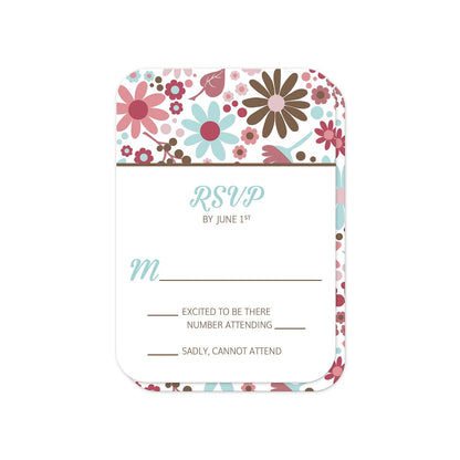Berry Blue Summer Flowers RSVP Cards (front with rounded corners) at Artistically Invited.
