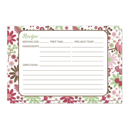 Berry Green Summer Flowers Recipe Cards (front) at Artistically Invited. 