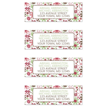 Berry Green Summer Flowers Address Labels (4 to a sheet) at Artistically Invited.