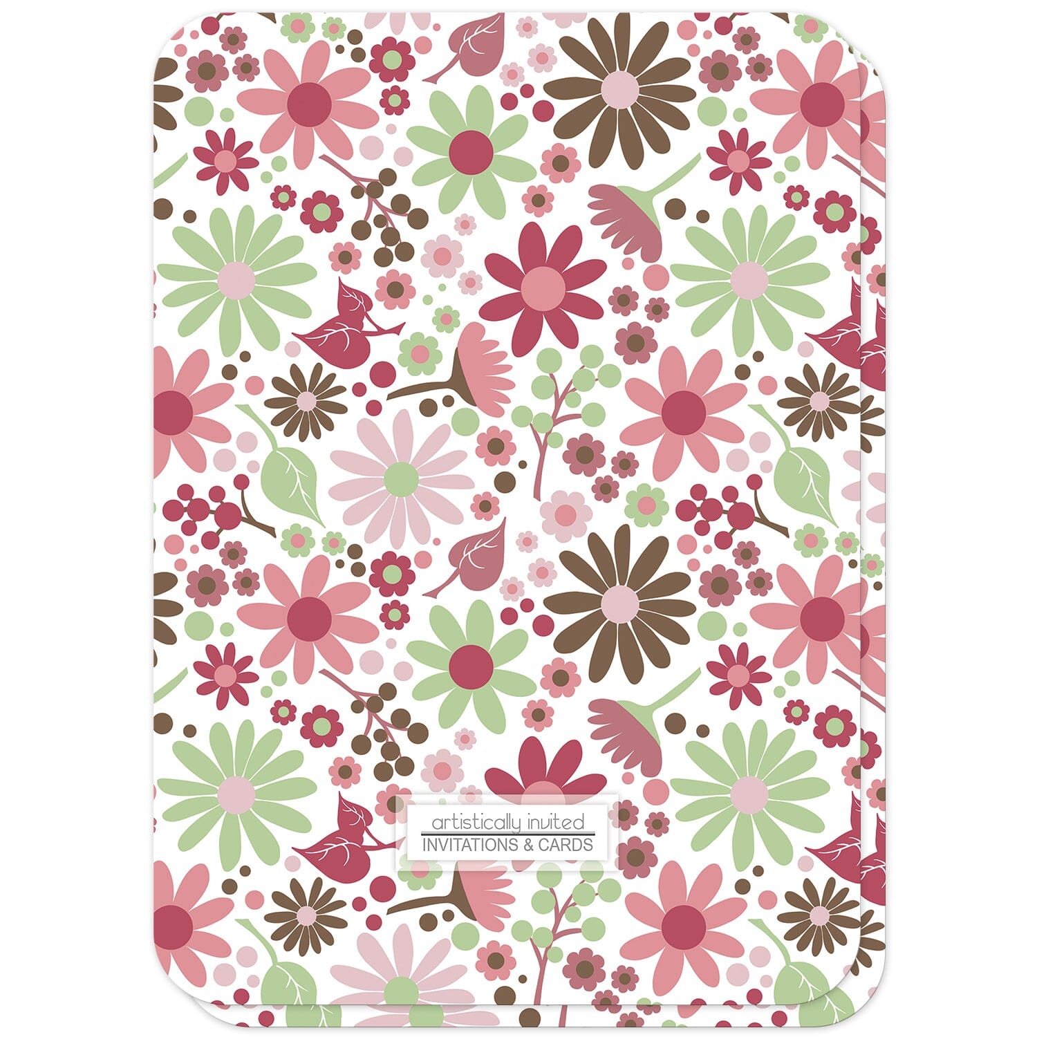 Berry Green Summer Flowers Baby Shower Invitations (back side with rounded corners) at Artistically Invited.