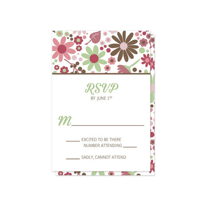 Berry Green Summer Flowers RSVP cards (front) at Artistically Invited.