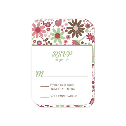 Berry Green Summer Flowers RSVP Cards (front with rounded corners) at Artistically Invited.