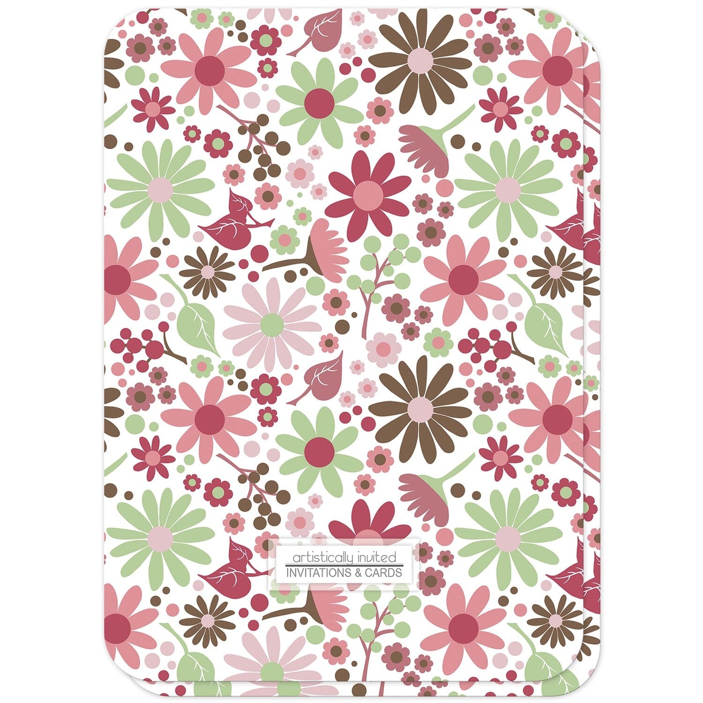 Berry Green Summer Flowers Retirement Party Invitations (back side with rounded corners) at Artistically Invited. 