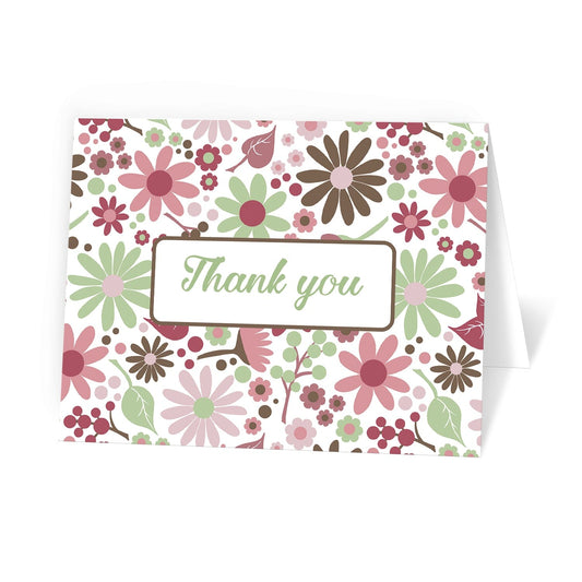 Berry Green Summer Flowers Thank You Cards at Artistically Invited.