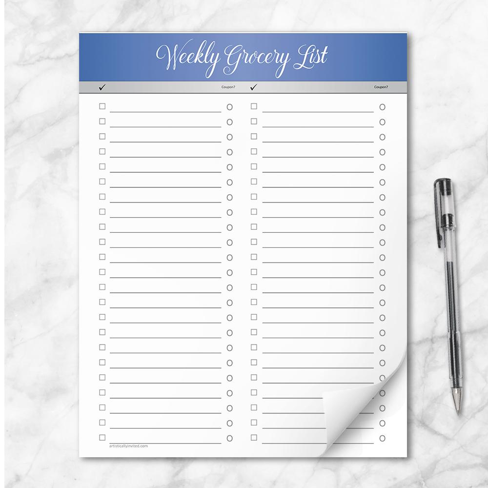 Blue Header Full Page Weekly Grocery List - 8.5 x 11 Notepad
