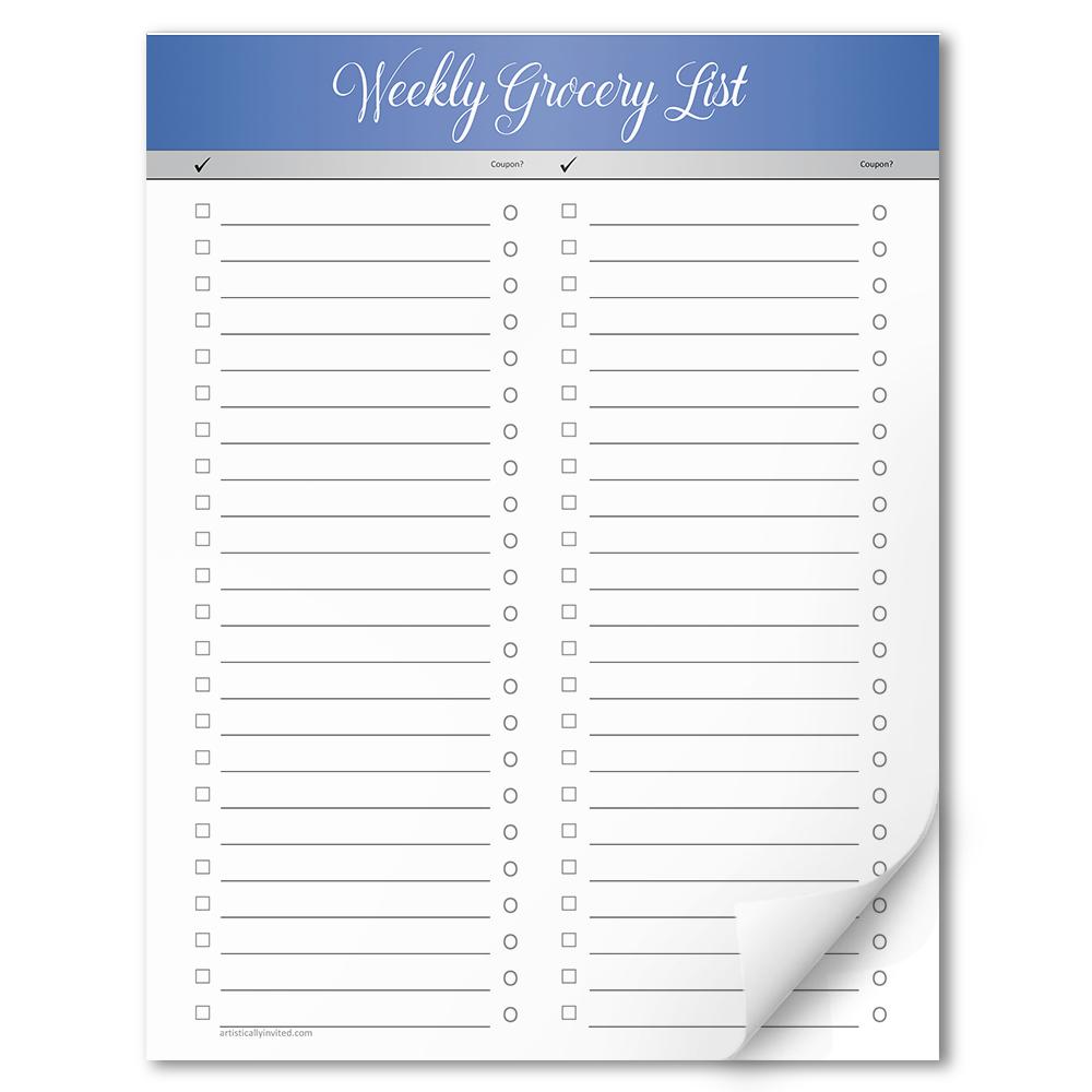 Blue Header Full Page Weekly Grocery List - 8.5 x 11 Notepad