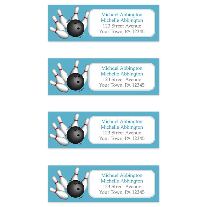 Blue Bowling Return Address Labels at Artistically Invited