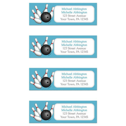 Blue Bowling Return Address Labels at Artistically Invited