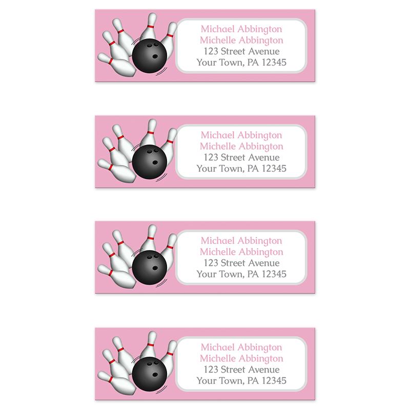 Pink Bowling Return Address Labels at Artistically Invited