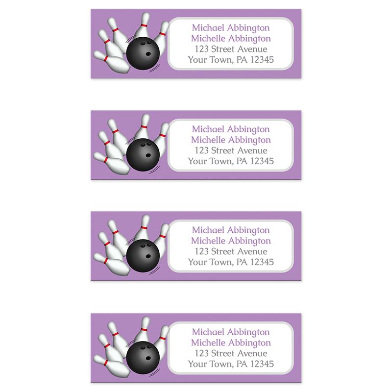 Purple Bowling Return Address Labels at Artistically Invited