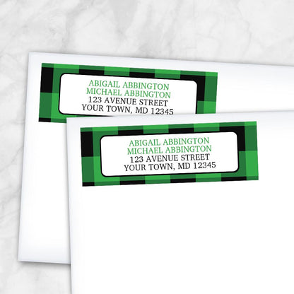 Green and Black Buffalo Plaid Address Labels at Artistically Invited