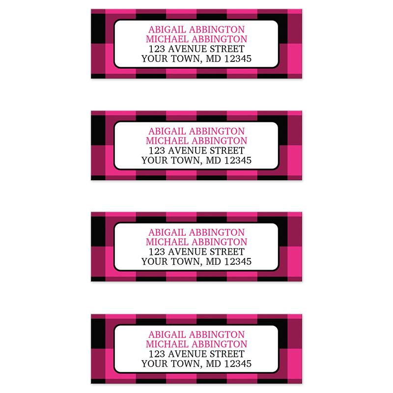 Pink and Black Buffalo Plaid Address Labels at Artistically Invited
