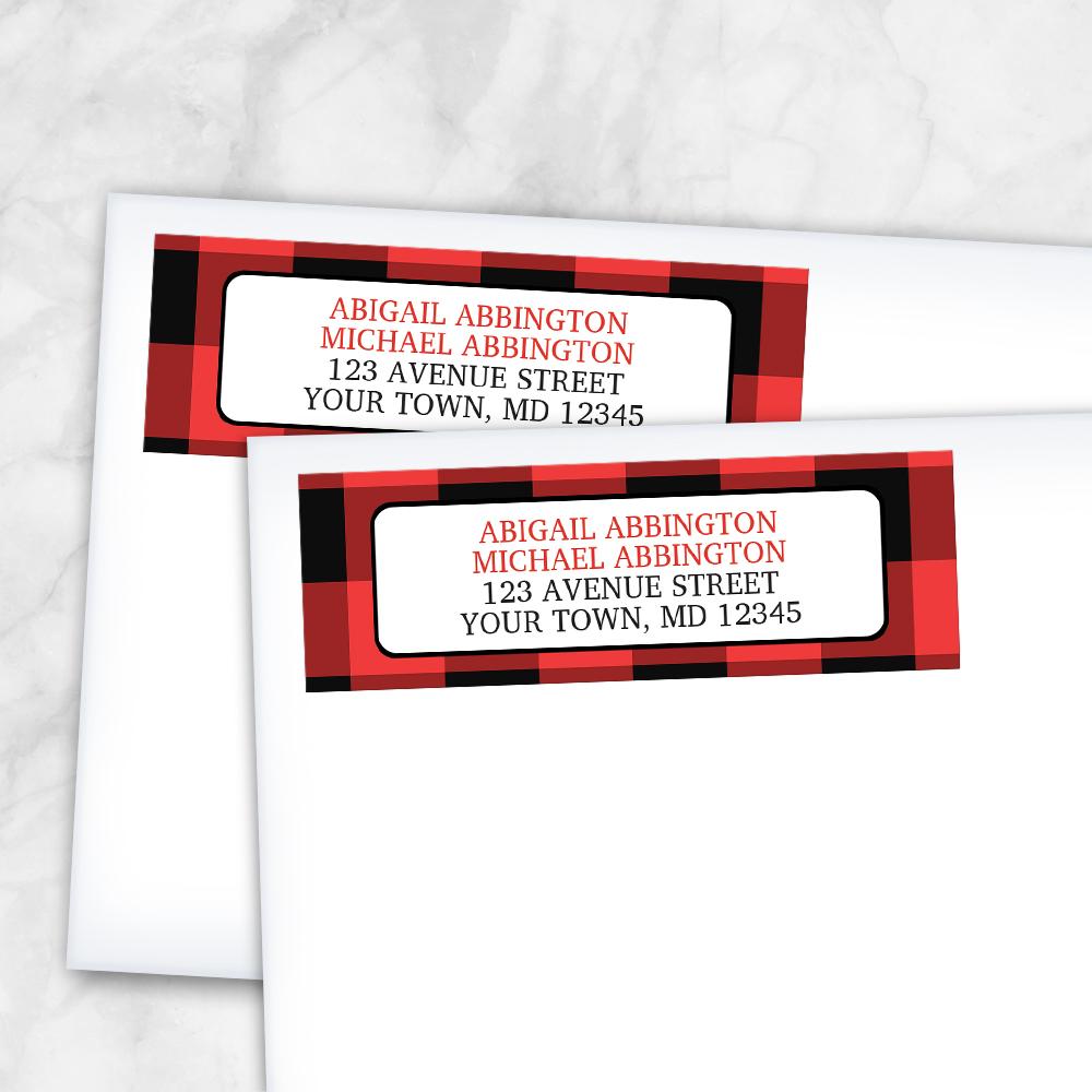 Red and Black Buffalo Plaid Address Labels at Artistically Invited