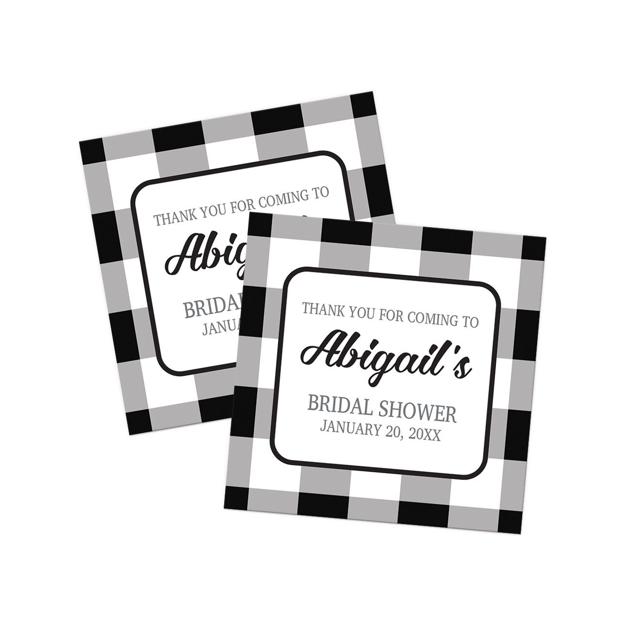 Black and White Buffalo Plaid Thank You Stickers at Artistically Invited