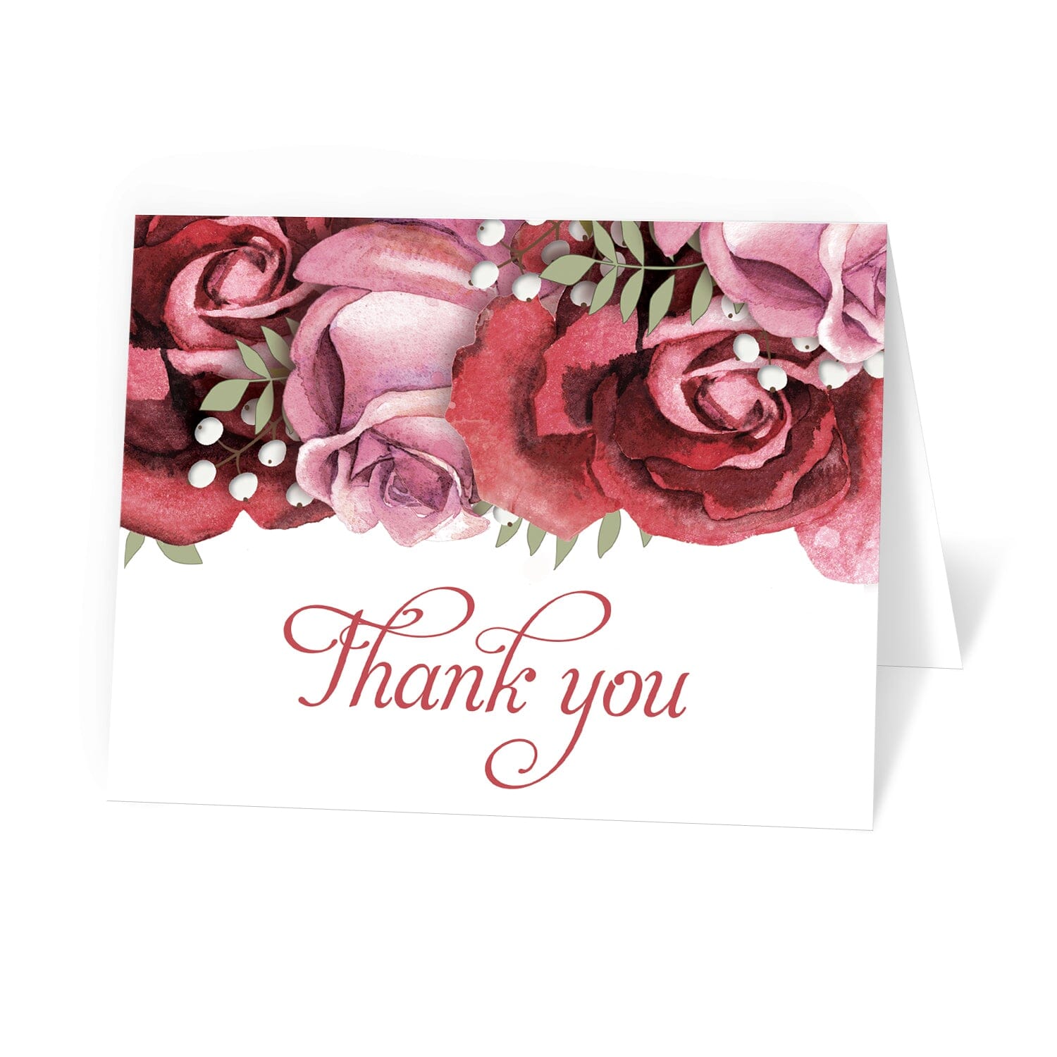 Burgundy Red Pink Rose Thank You Cards at Artistically Invited.