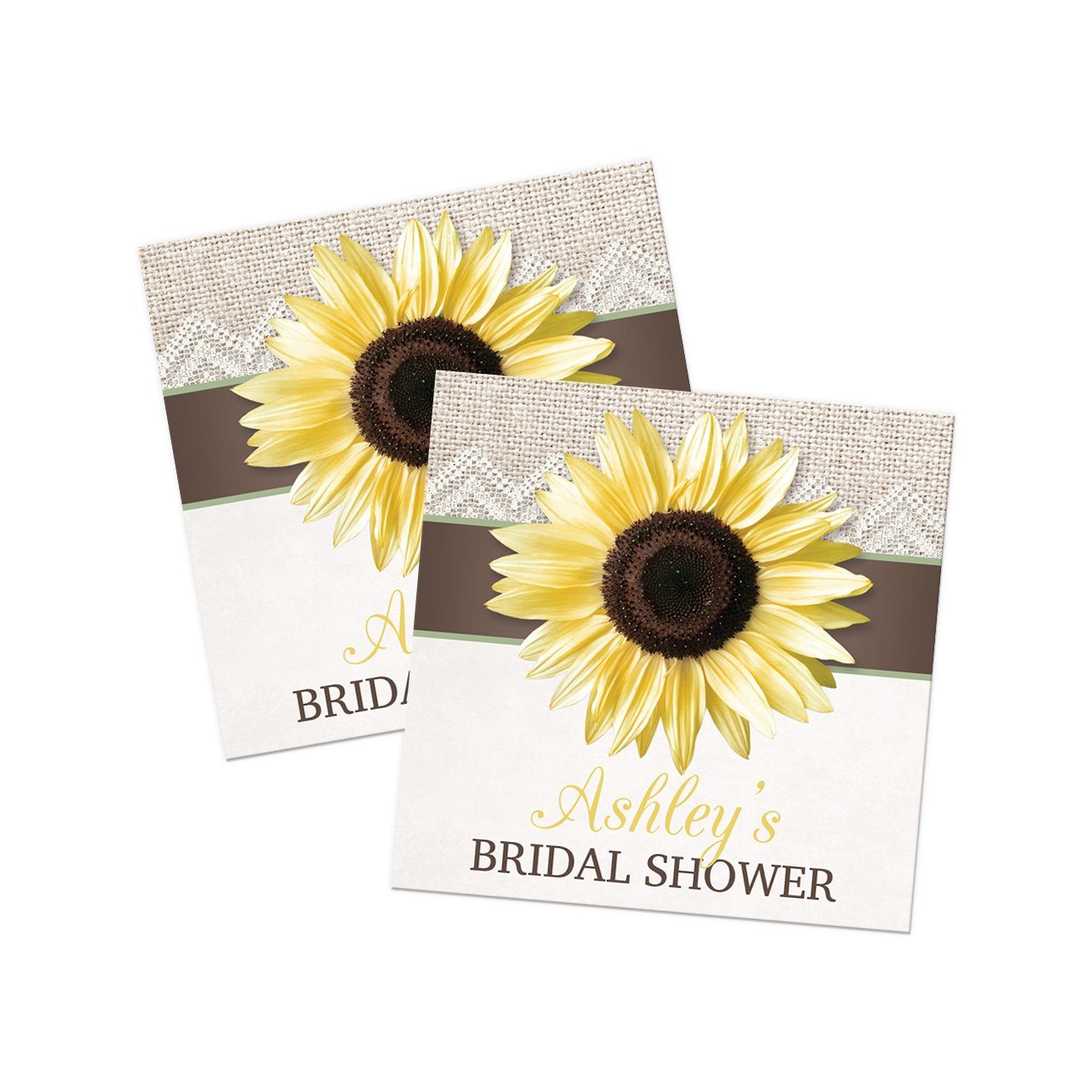 Burlap Lace Brown Sage Sunflower Favor Stickers at Artistically Invited
