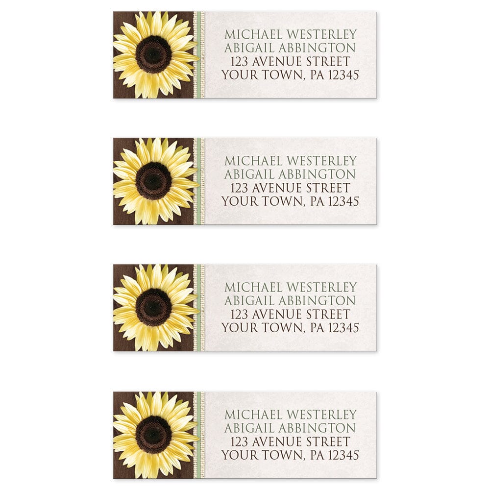 Country Sunflower Wood Brown Green - Sunflower Address Labels (4 to a sheet) at Artistically Invited.