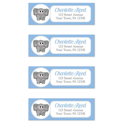 Cute Elephant Blue Return Address Labels (4 to a sheet) at Artistically Invited.