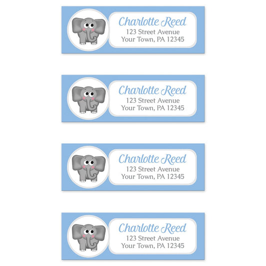 Cute Elephant Blue Return Address Labels (4 to a sheet) at Artistically Invited.