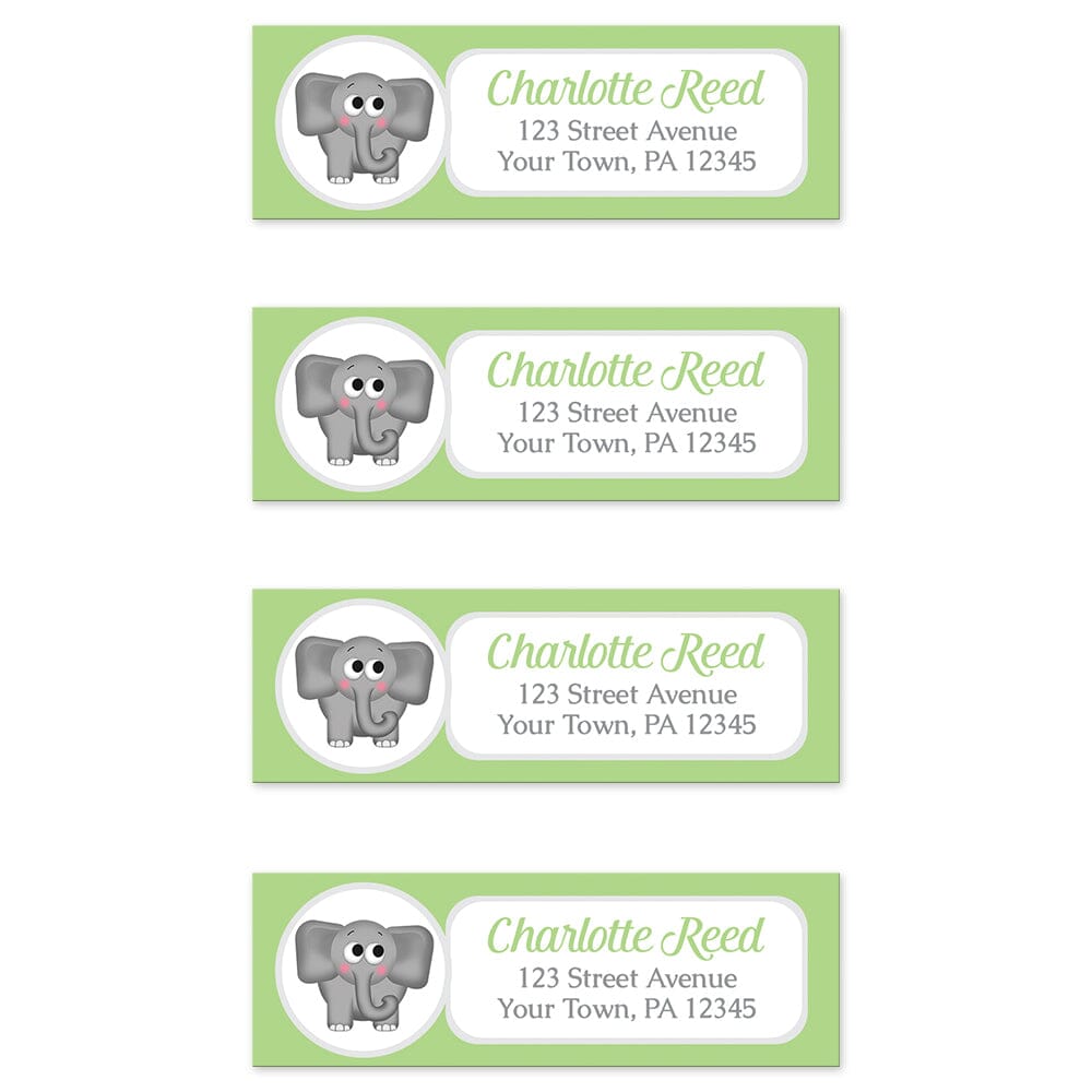 Cute Elephant Green Return Address Labels (4 to a sheet) at Artistically Invited.