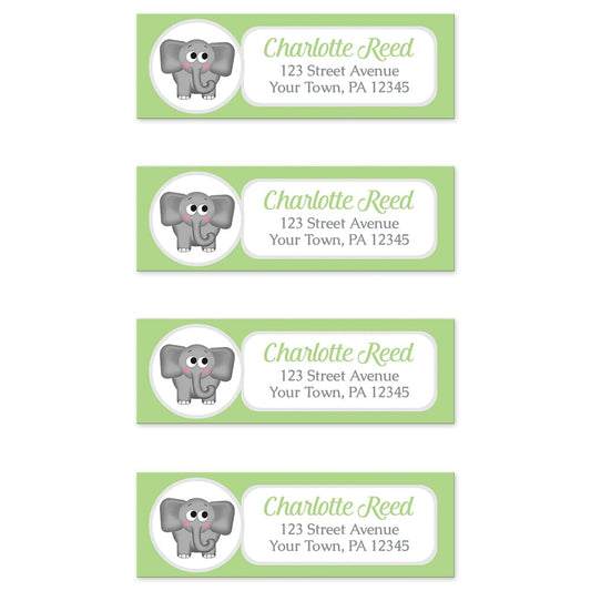 Cute Elephant Green Return Address Labels (4 to a sheet) at Artistically Invited.