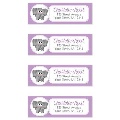Cute Elephant Purple Return Address Labels (4 to a sheet) at Artistically Invited.