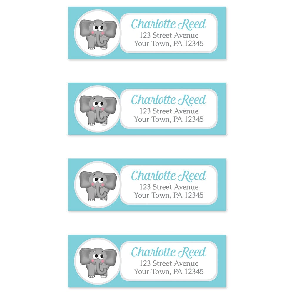 Cute Elephant Turquoise Return Address Labels (4 to a sheet) at Artistically Invited.