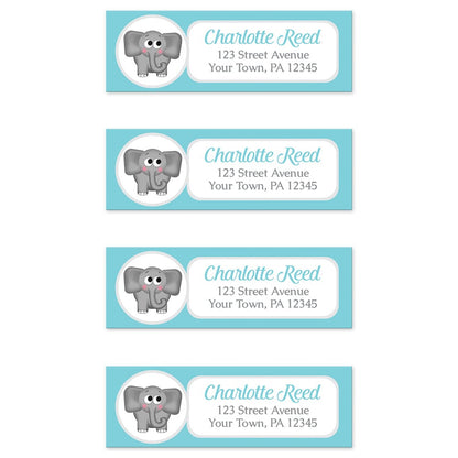 Cute Elephant Turquoise Return Address Labels (4 to a sheet) at Artistically Invited.