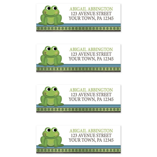 Cute Frog Green Rustic Brown Address Labels (4 to a sheet) at Artistically Invited.