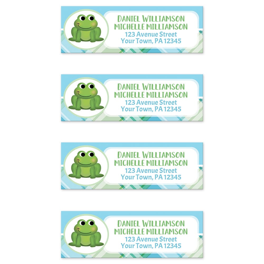 Cute Frog Green and Blue Plaid Address Labels (4 to a sheet) at Artistically Invited.