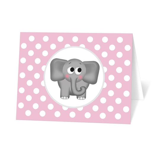 Cute Elephant Pink Polka Dot Note Cards at Artistically Invited