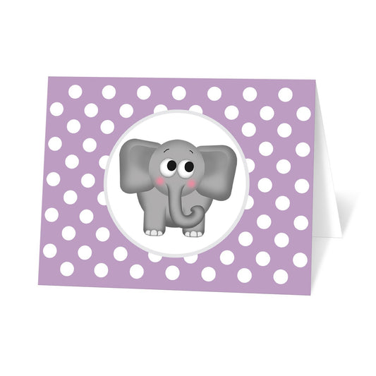 Cute Elephant Purple Polka Dot Note Cards at Artistically Invited