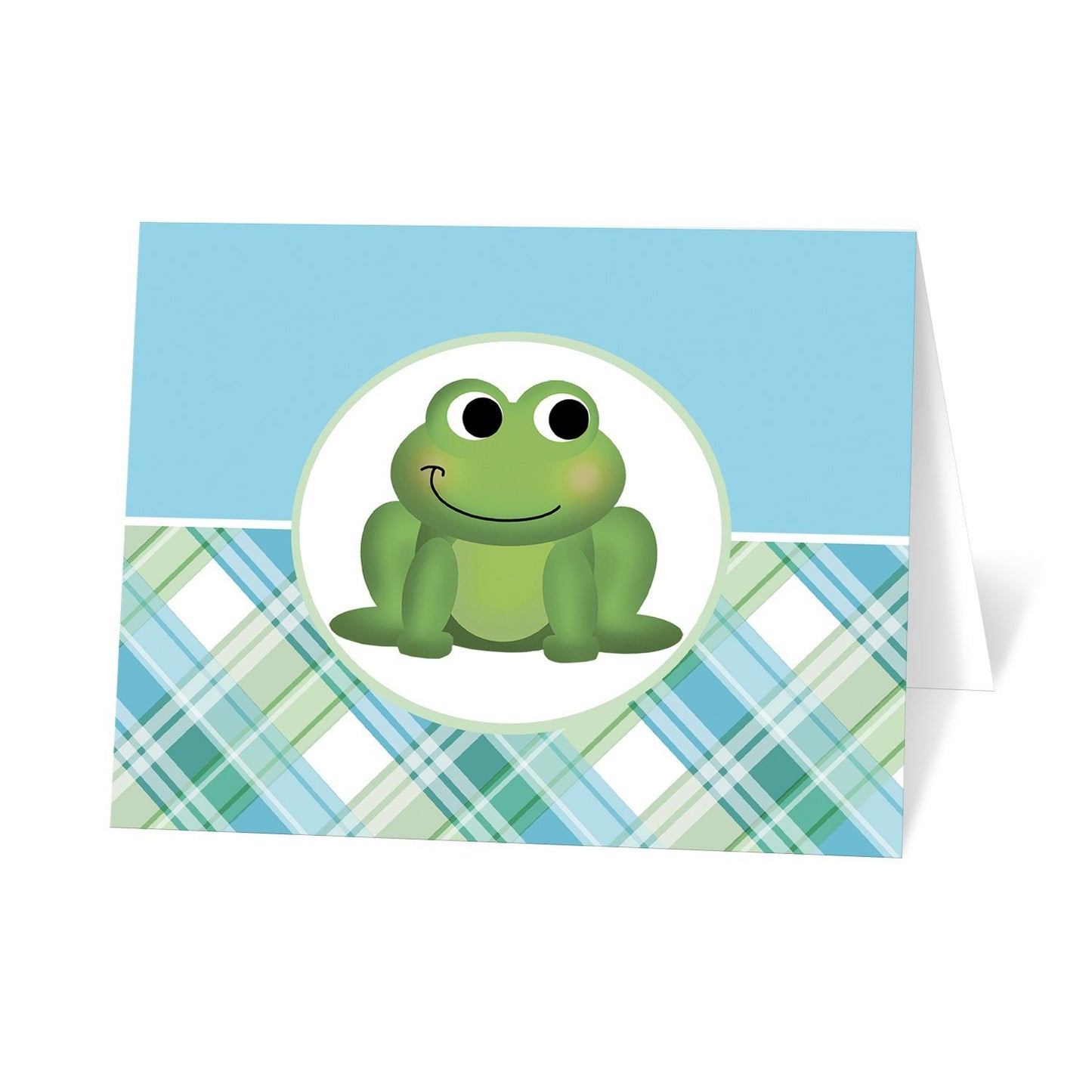 Frog Note Cards - Cute Frog Green and Blue Plaid Note Cards at Artistically Invited