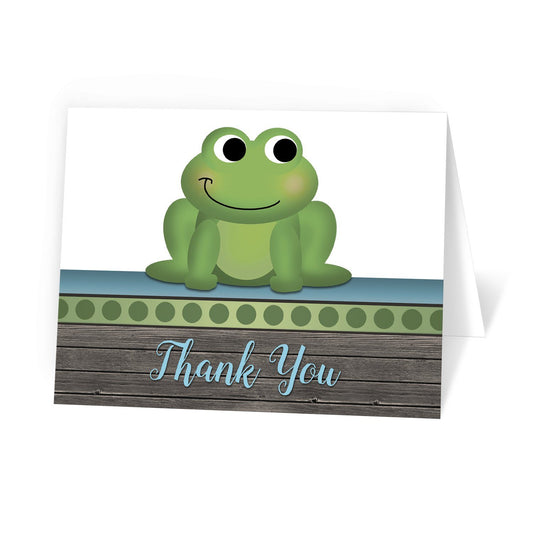 Cute Frog Green Rustic Wood - Frog Thank You Cards at Artistically Invited