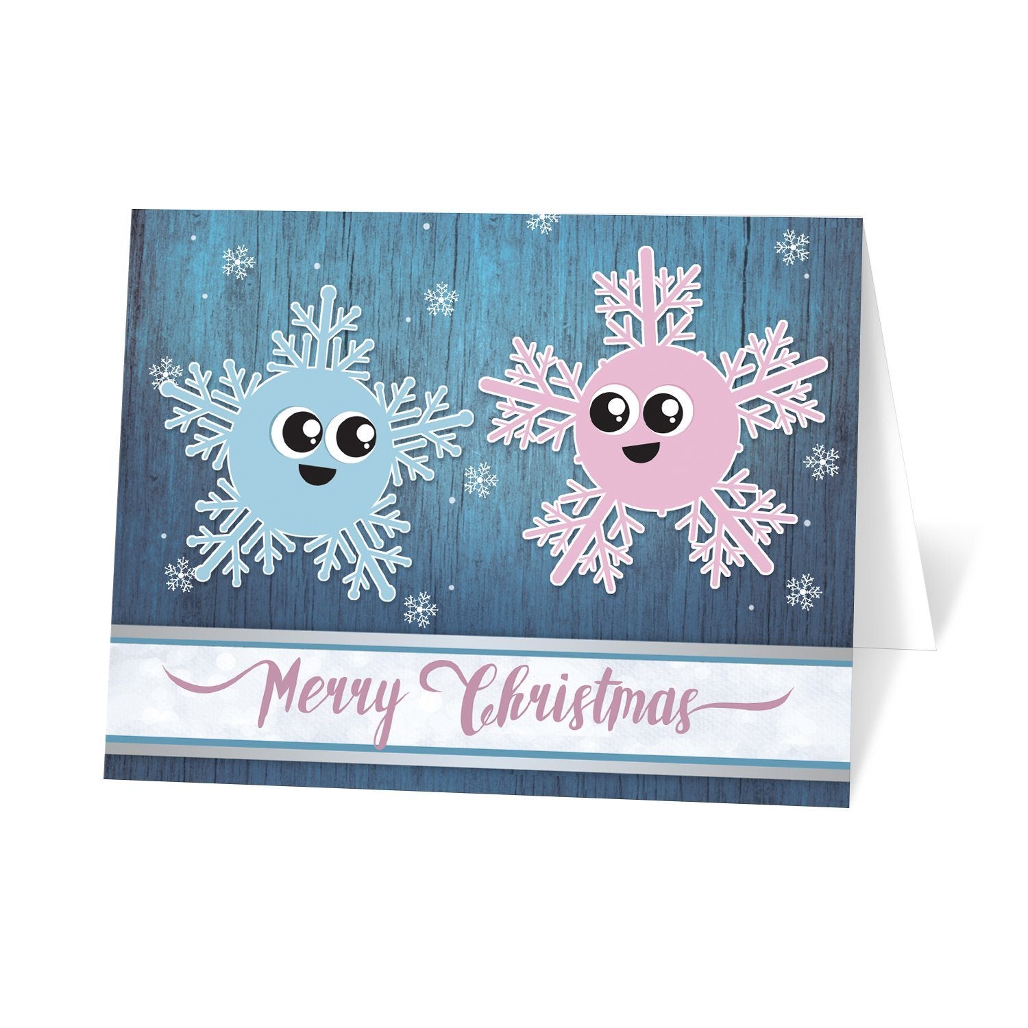 Cute Blue Rustic Winter Snowflakes Merry Christmas Cards at Artistically Invited