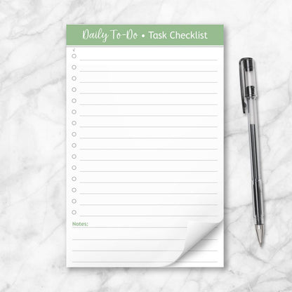 Daily To-Do List in Green - Task Checklist 5.5 x 8.5 Notepad at Artistically Invited