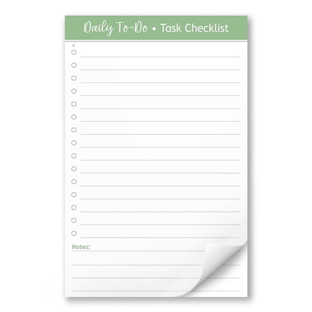 Daily To-Do List in Green - Task Checklist 5.5 x 8.5 Notepad at Artistically Invited
